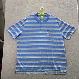 The Foundry Supply Co. Men Polo 4XLT Blue Striped Button Short Sleeve Logo NWT